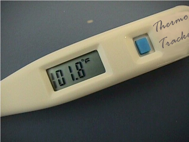 Thermometer showing a temperature of 101.8 degrees Fahrenheit