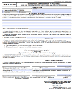 SF 522, Request for Administration of Anesthesia and for Performance of Operations and Other Procedures.